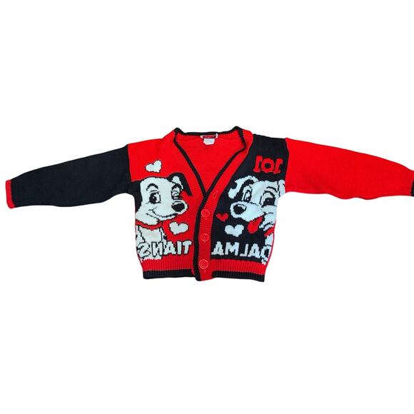 Vintage 90s Disney 101 Dalmatians Jet Set Knit Cardigan Sweater 4T Red Black - Picture 9 of 14